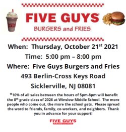 Five Guys Fundraiser for the 8th Grade